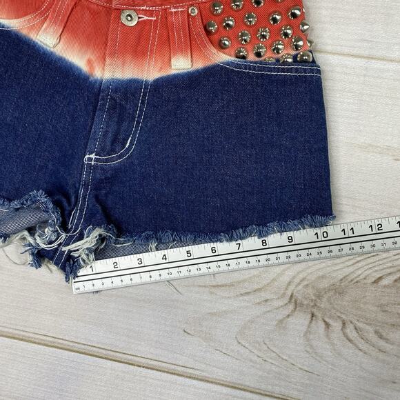 Vtg Erez Shorts Sz 2 Red White Blue Studded Denim Cut Off Raw Hem Made in USA - Picture 8 of 11